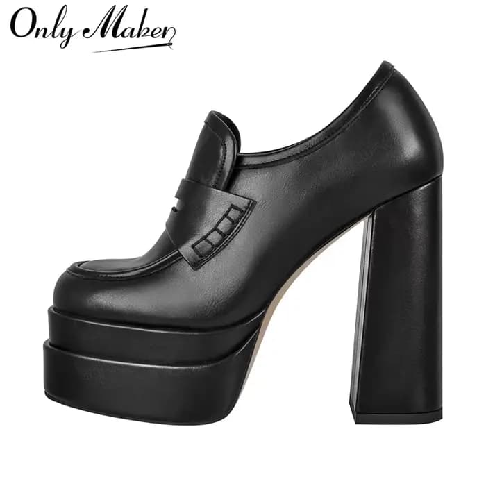 Onlymaker – mocassins à double plateforme pour femmes, escarpins à talons hauts et épais, à enfiler, confortables, style punk