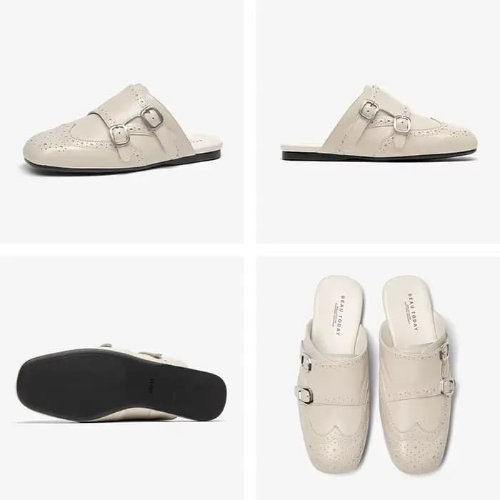 BEAUTODAY – mules rétro pour femmes, pantoufles en cuir de mouton avec sangle à boucle, pantoufles à bout rond, chaussures d'extérieur pour dames, 36394