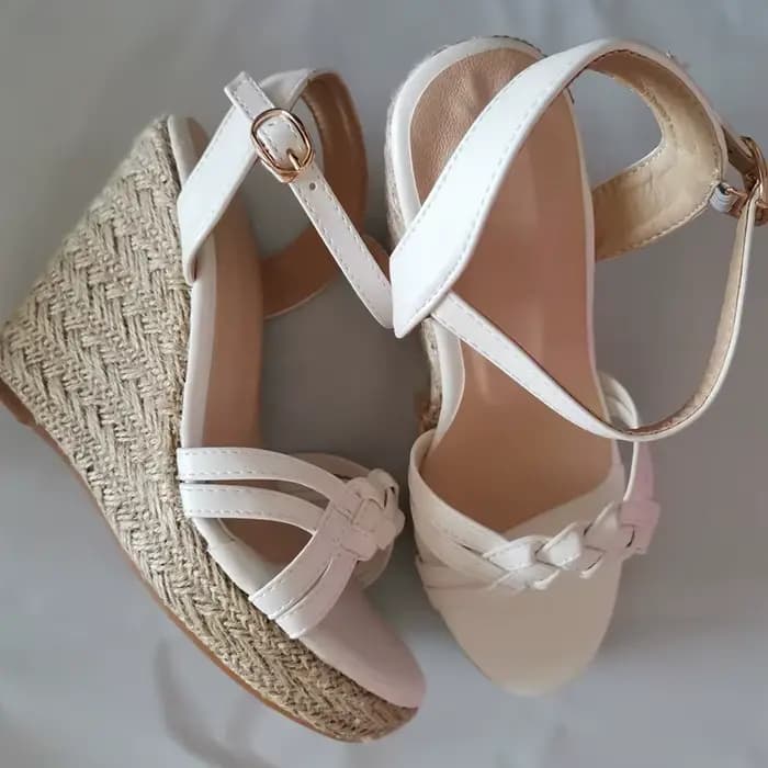 Chaussures compensées sandales pour femmes mode d'été tricoté talons hauts gladiateur tongs décontracté blanc