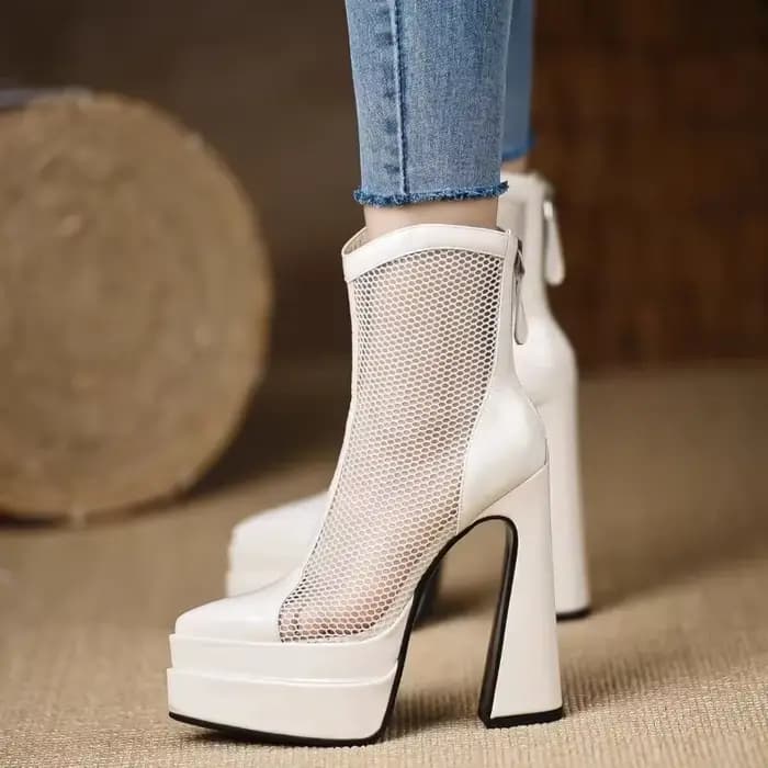 Talons hauts bout pointu plate-forme maille bottes