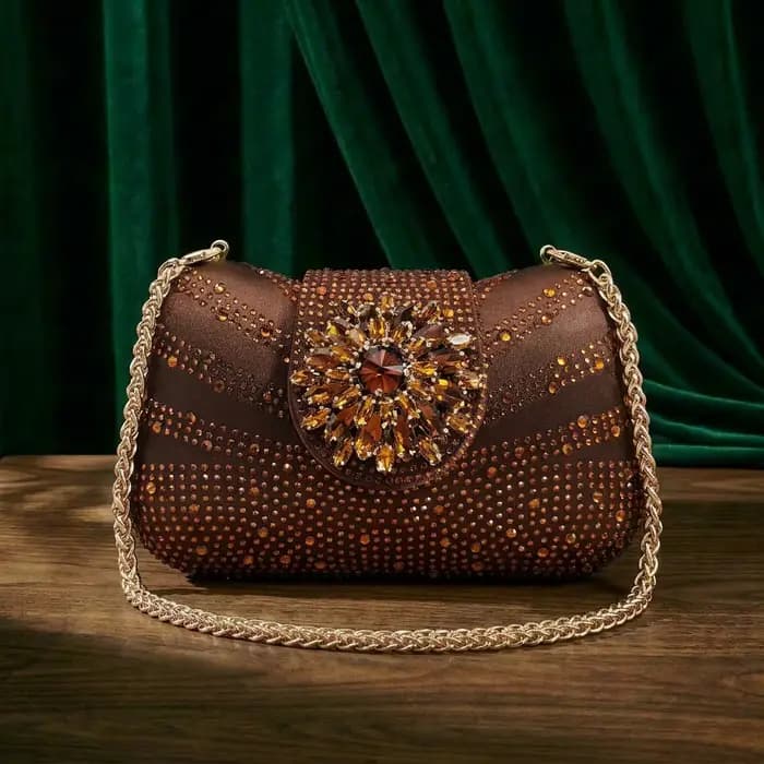 Nouvelles Escarpins et Sac Italiens pour Soirée 2026 Style INS Pointu DURABLE OUTSALE Strass Élégant Couleur Café Talons Hauts pour Femme