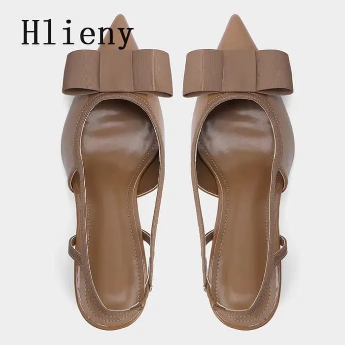 Hlieny Vintage marron élastique papillon noeud concepteur talons hauts sandales en cuir verni bout pointu Slingbacks chaussures femmes pompes