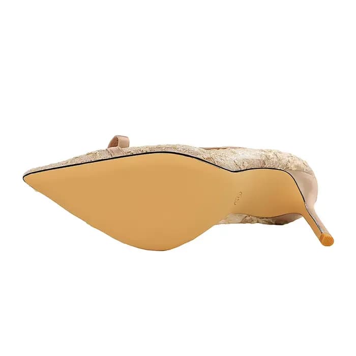 Nouvelles Escarpins Chic pour Femme en Dentelle Champagne à Talons Hauts de 9