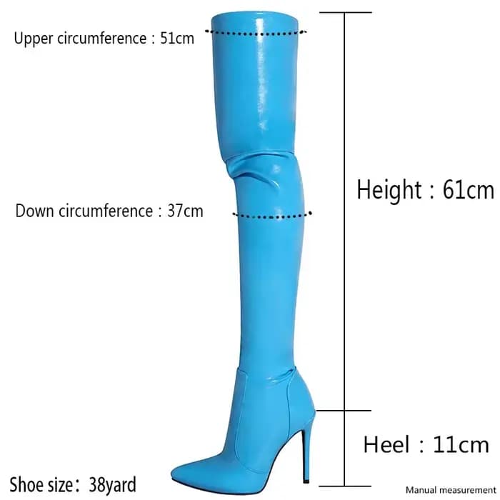 Bottines à talons aiguilles en cuir bleu pour femmes, chaussures de soirée pour boîte de nuit, bottes au-dessus du genou