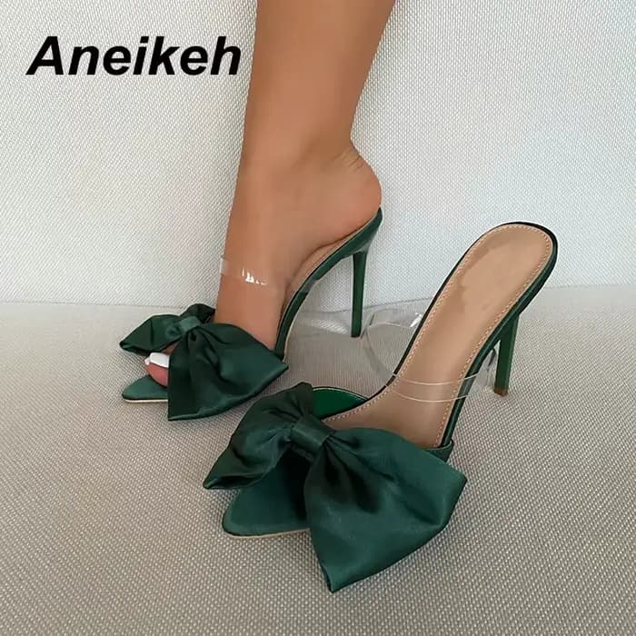 Aneikeh été soie papillon-noeud Mule talons hauts femmes sandale pompes 2025 Sexy bout pointu Slingbacks dames chaussure de fête 35-42