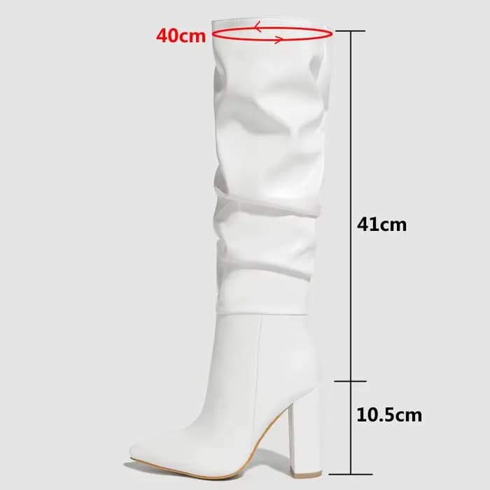 Bout pointu talon épais femmes bottes plissé côté fermeture éclair