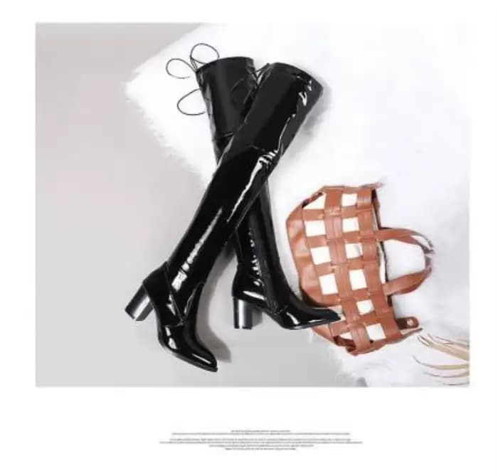 Offres spéciales faites à la main dames talons épais bottes hautes boîte de nuit chaussons d'hiver noirs soirée mode chaussures de bal
