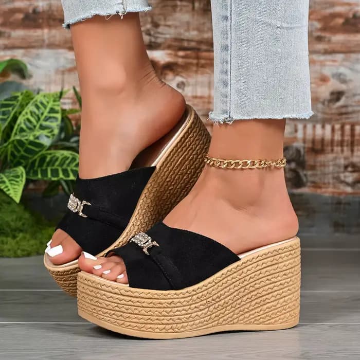 Nouvelles sandales compensées à bout ouvert pour femme, style européen, plateforme épaisse, talons hauts, élégantes, décontractées, pour la plage