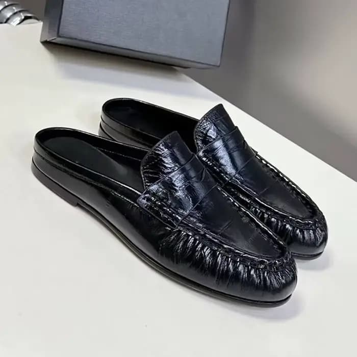 Mules plates confortables en cuir véritable pour femmes