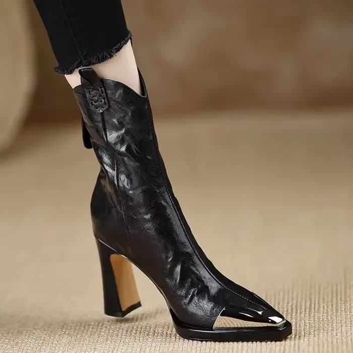 Bottines à bout carré en métal pour femmes