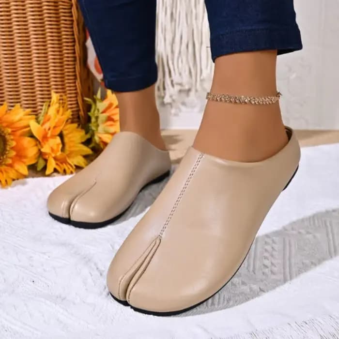 Mules à bout fendu pour femmes en cuir PU souple