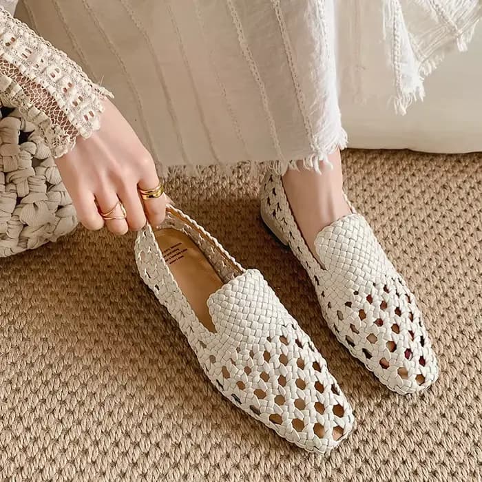 Sandales tressées en cuir véritable pour femme