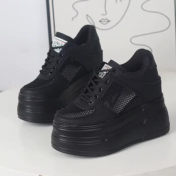 Baskets à plateforme en cuir véritable pour femmes