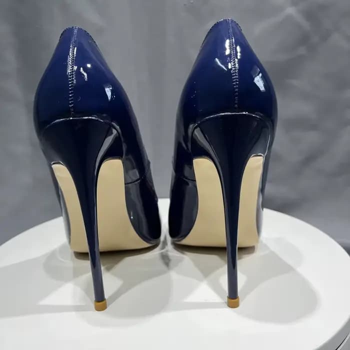 Tikicup femmes bleu marine brevet pompes coupe basse bout pointu talons aiguilles dames élégantes formelles sans lacet