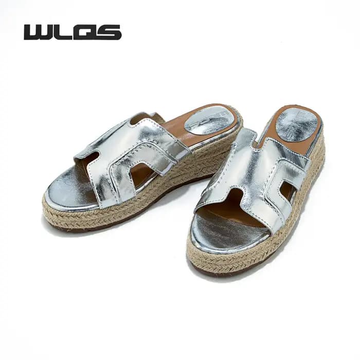 WLQS Sandales Femme en Cuir Véritable avec Semelle en Corde de Jute