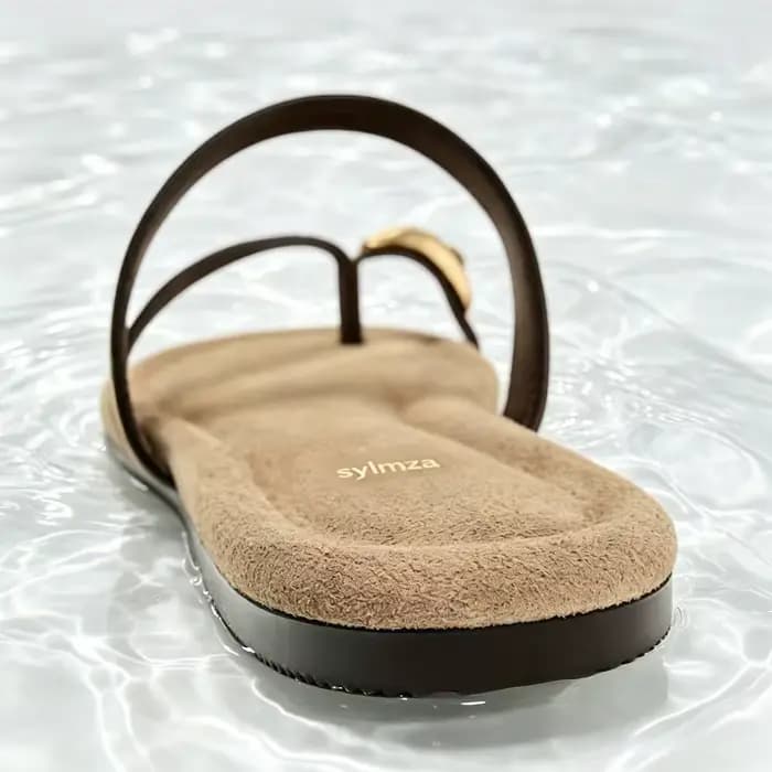 Sandales plates en faux daim kaki de haute qualité pour femmes