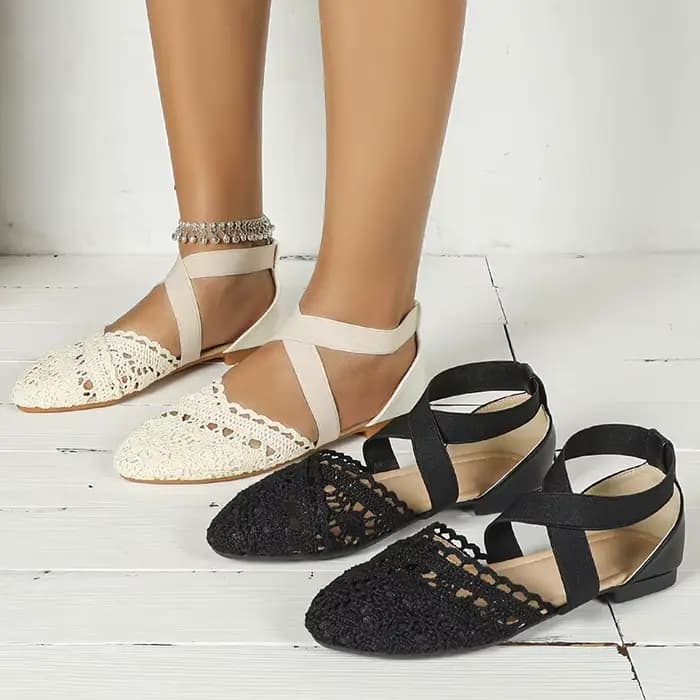 Sandales pour femmes à lacets croisés, bout ouvert, bout pointu, talon plat, ultra confortables, respirantes, chaussures décontractées pour l'automne