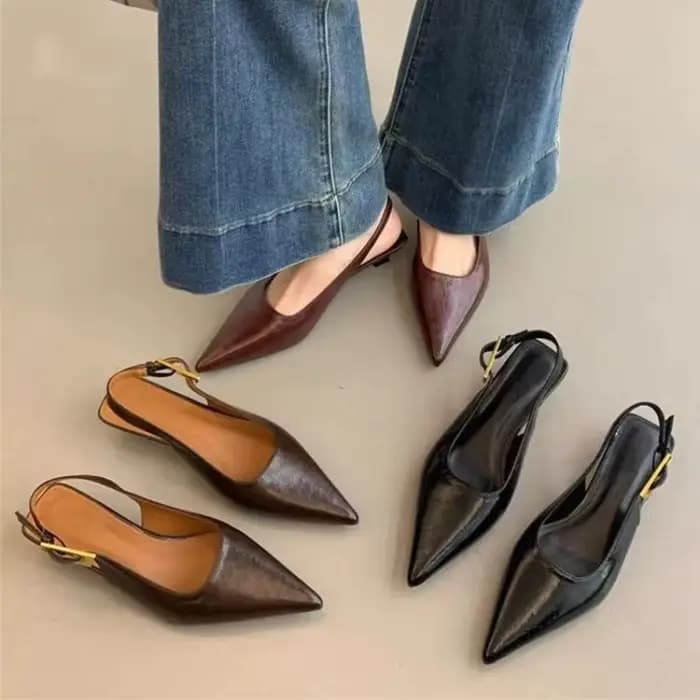 Sandales d'été à bout pointu pour femmes, mules élégantes à talon bas, chaussures de soirée pour femmes