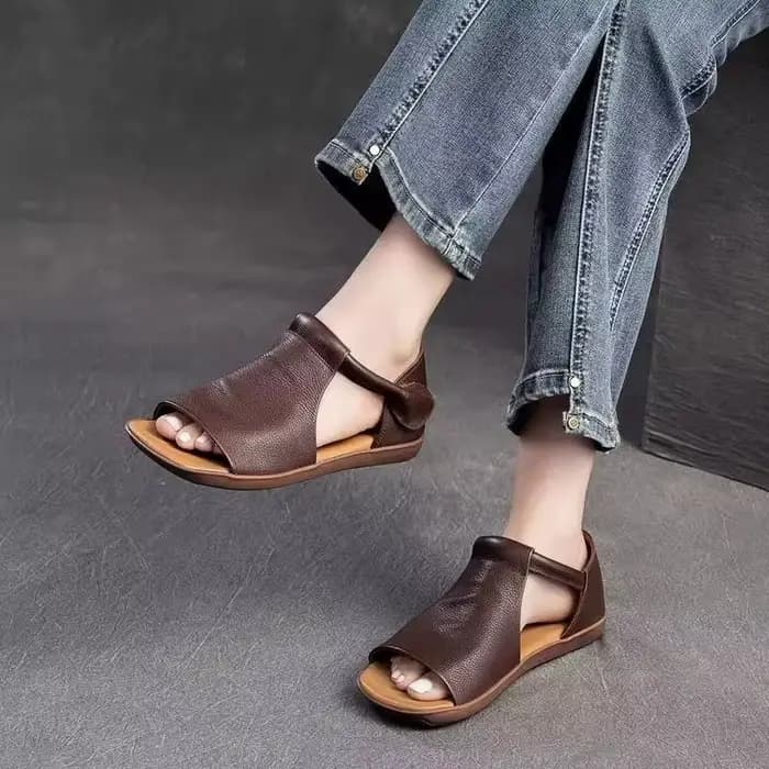 Sandales d'été en cuir de vachette première couche Summer Mint Mambo Dopamine pour femmes