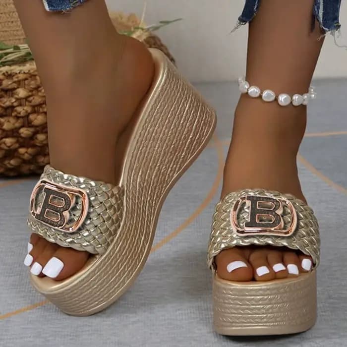 Femmes luxe décor sandales Super talons hauts or tissage compensées mode été décontracté en plein air plate-forme fête élégant Sexy 2025 nouveau