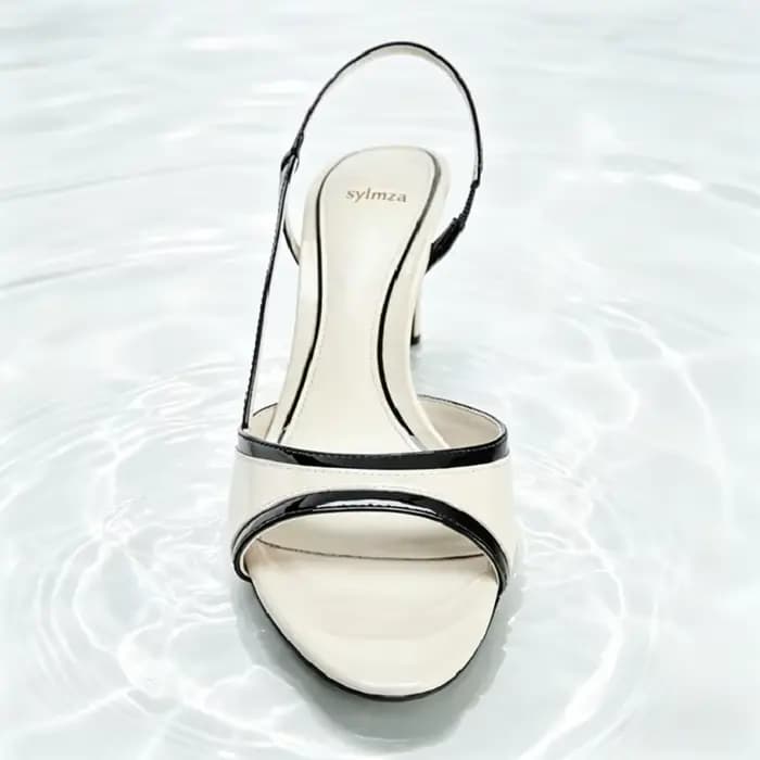Sandales à talons slingback bicolores noir et blanc pour femme