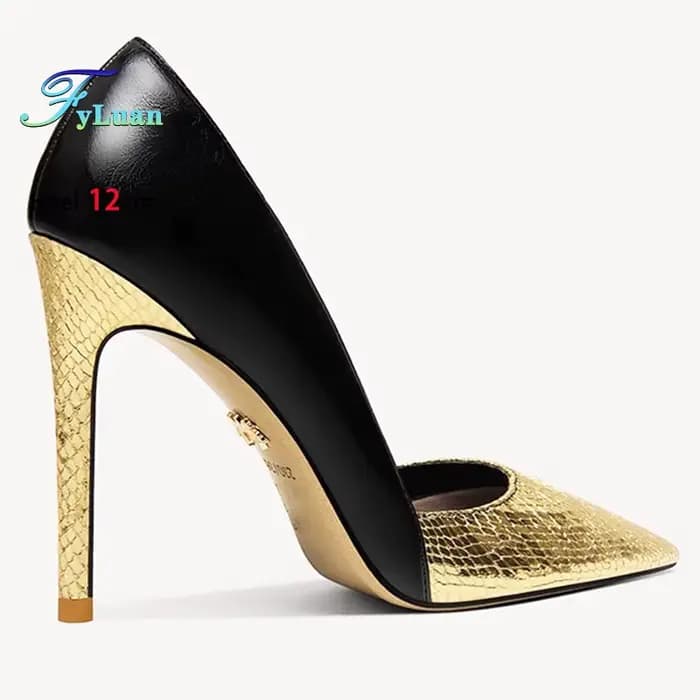 2025 noir doré talons hauts 12 cm 10 cm 8 cm chaussures pour femmes talons fins tête pointue dames pompes bouche peu profonde Stiletto chaussures de fête