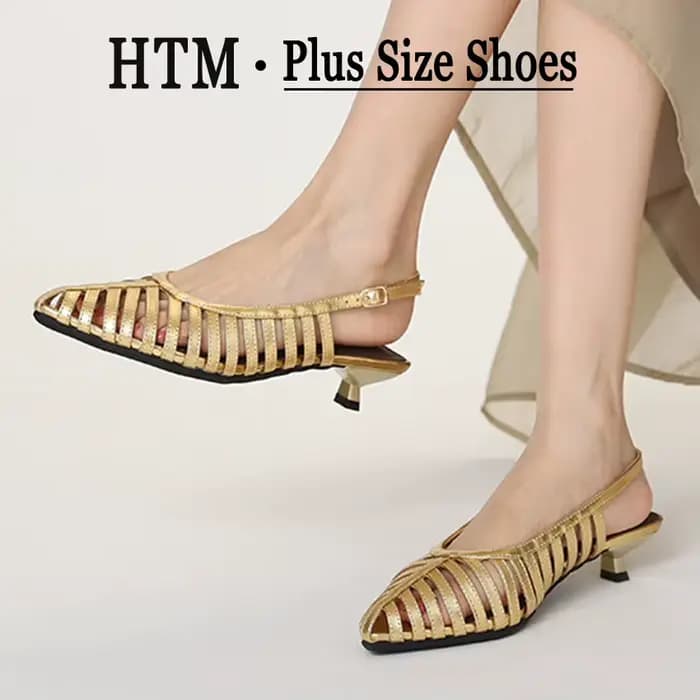 Sandales d'été pour femme marron doré, talon bas 4 cm, bout fermé, tissées ajourées, à bride à boucle, chaussures décontractées habillées
