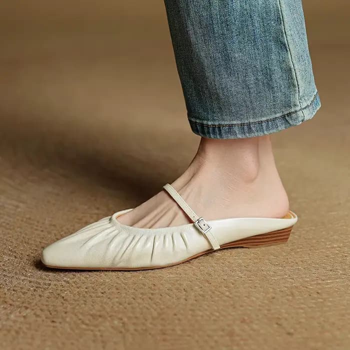 Mules d'été en cuir véritable pour femmes