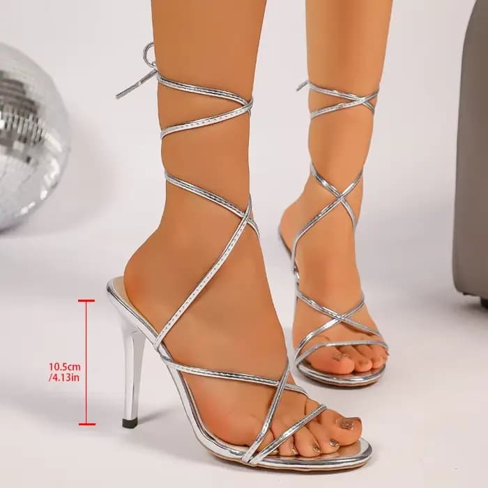Sandales à talons hauts en argent pour femmes