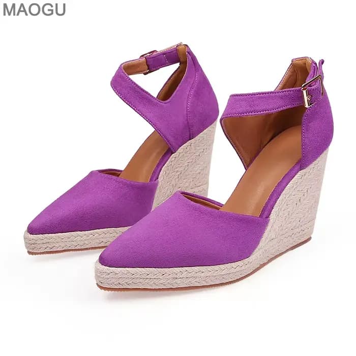 Bout pointu femmes chaussures compensées plate-forme talon haut Espadrille semelle été mode sandales robe pompes Size34-42 Zapatos De Mujer