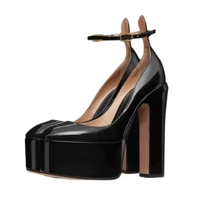 Europe et amérique talons Ultra hauts plate-forme sandales pour femmes bout rond talon brut femme pompes en cuir verni dame chaussures simples
