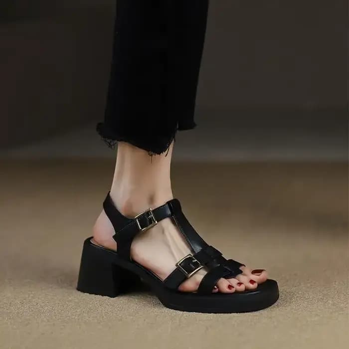 Sandales à talon épais style romain pour femme