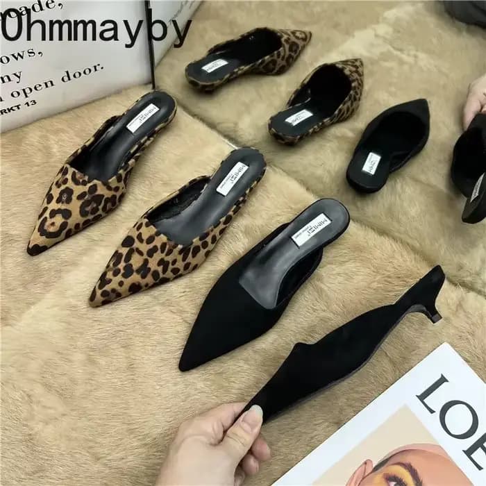 Mules pointues à imprimé léopard pour femmes