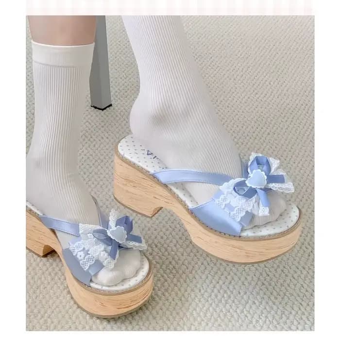 Sandales à plateforme épaisses en bois grainé Sweet Bow pour femmes