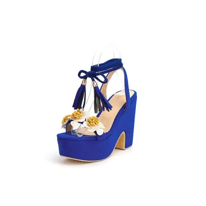 Sandalias De Mujer fond épais compensées glands fleur cheville croix cravate plate-forme sandales talons femmes fête chaussures De mariage 6-9