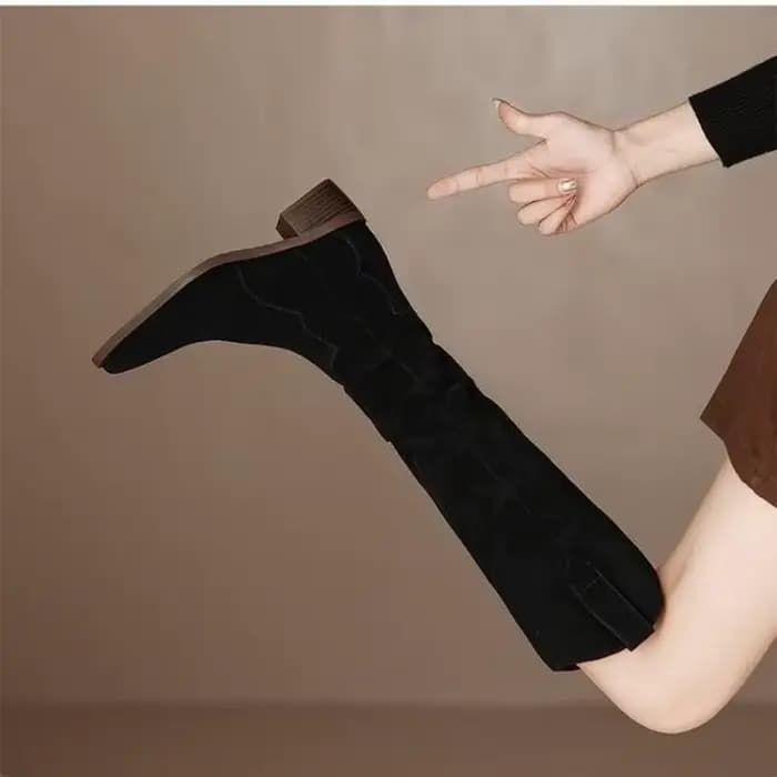 Chaussures à Talons Mi-Hauts pour Femme, Bottes artificiel astiques, sulf, Noires, Pointues, Chics et Élégantes, Gothiques, Hiver