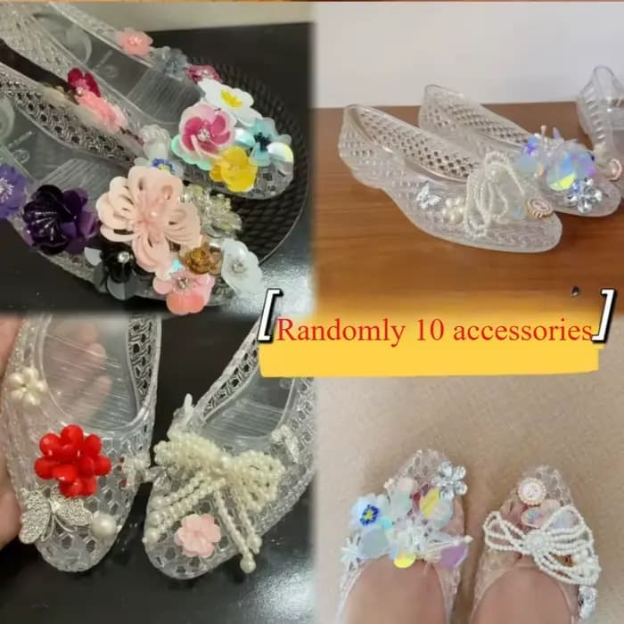 Sandales à bout pointu en gelée de cristal, décorations DIY, chaussures plates ajourées à fleurs séchées et paillettes, mode décontractée pour la plage et les vacances