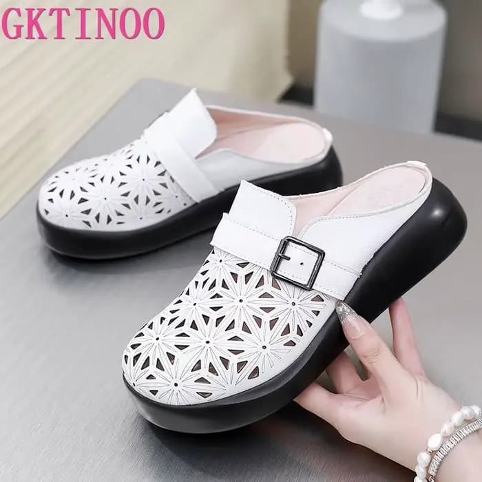 GKTINOO – mules romaines d'été pour femmes, chaussures en cuir de vache véritable, semelle souple avec sangle à boucle, pantoufles de sandales faites à la main