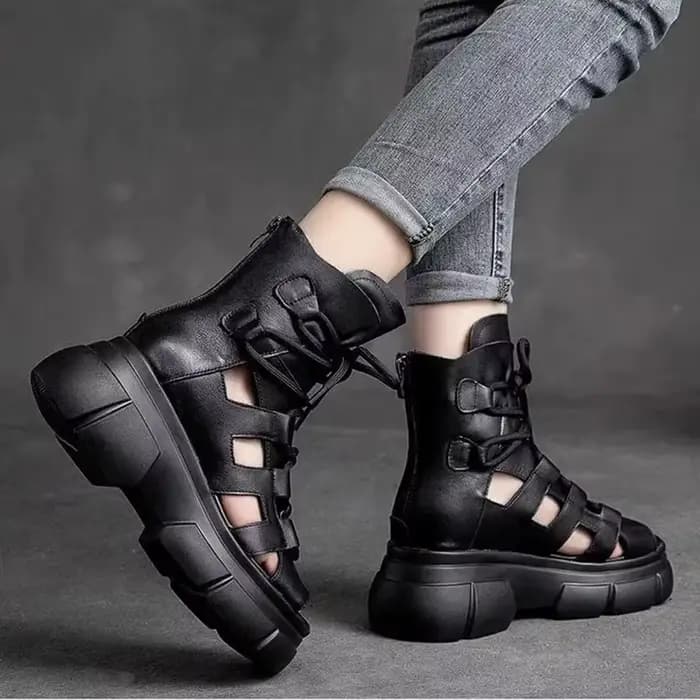 Mode nouvelles Sandales romaines chaussures à plate-forme compensée évidé respirant Femmes