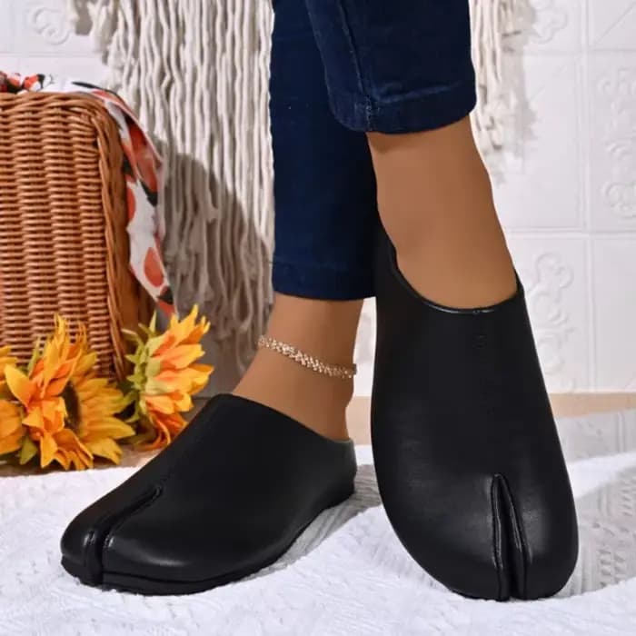 Mules à bout fendu pour femmes en cuir PU souple