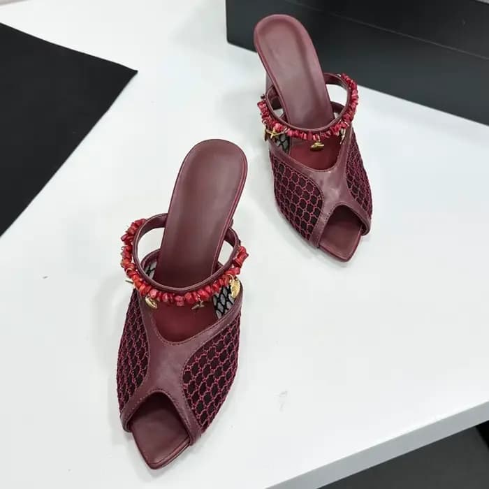Mules à talon carré en maille perlée pour femme 2026