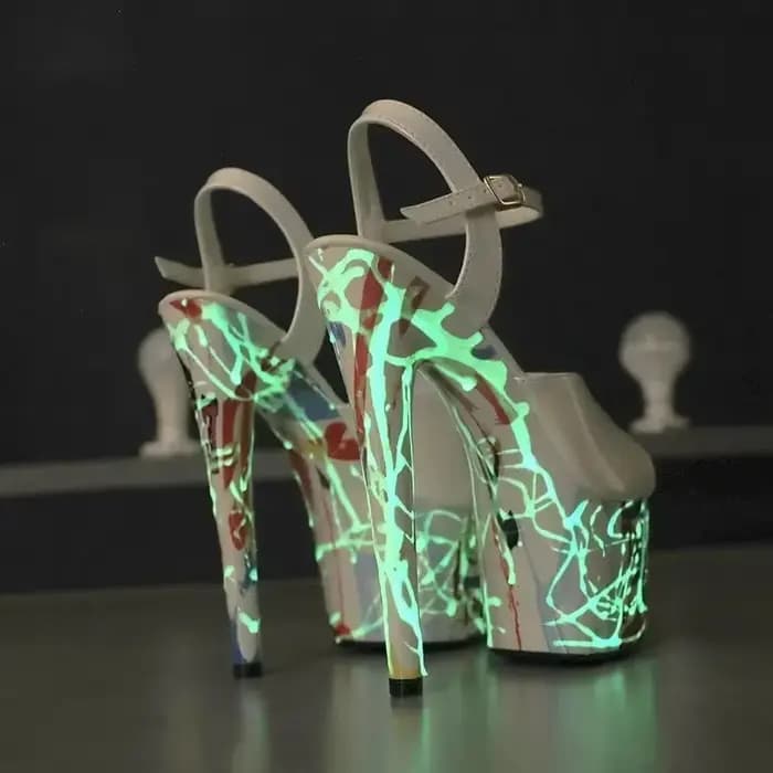 Talons aiguilles en cuir verni pour femmes, sandales à plateforme, escarpins super hauts, fluorsagesse, sandales punk, poteau, phtalchaussure, 88