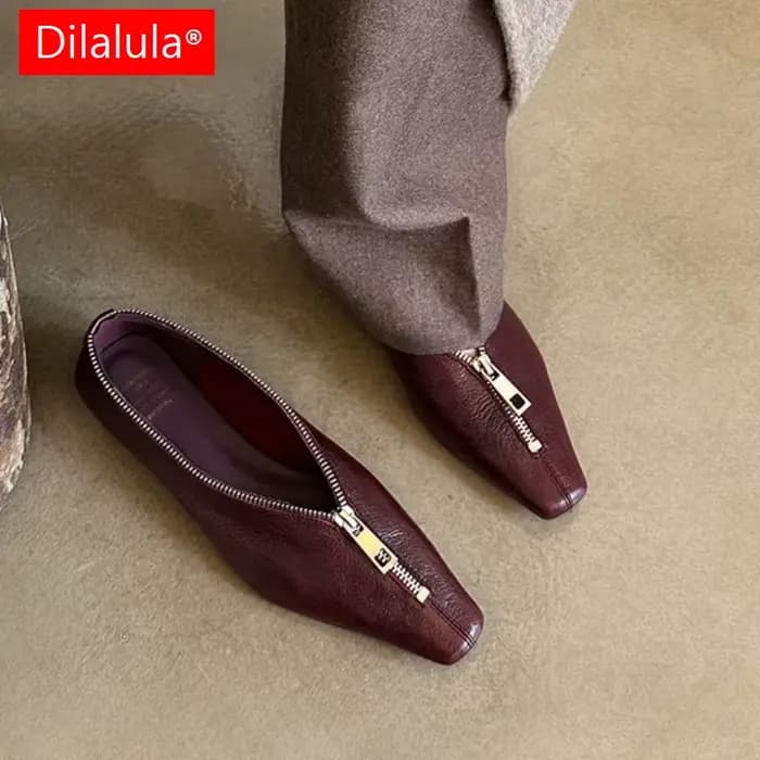 Dilalula 2026 populaire en peau de mouton en cuir fermeture éclair Dec pompes femmes confort talons bas