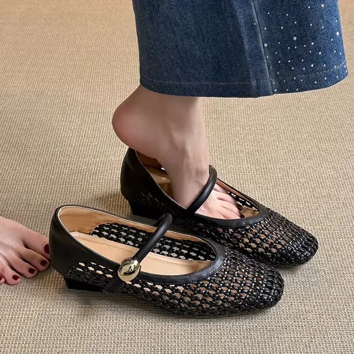 Femmes talon bas évider chaussures 3cm femme