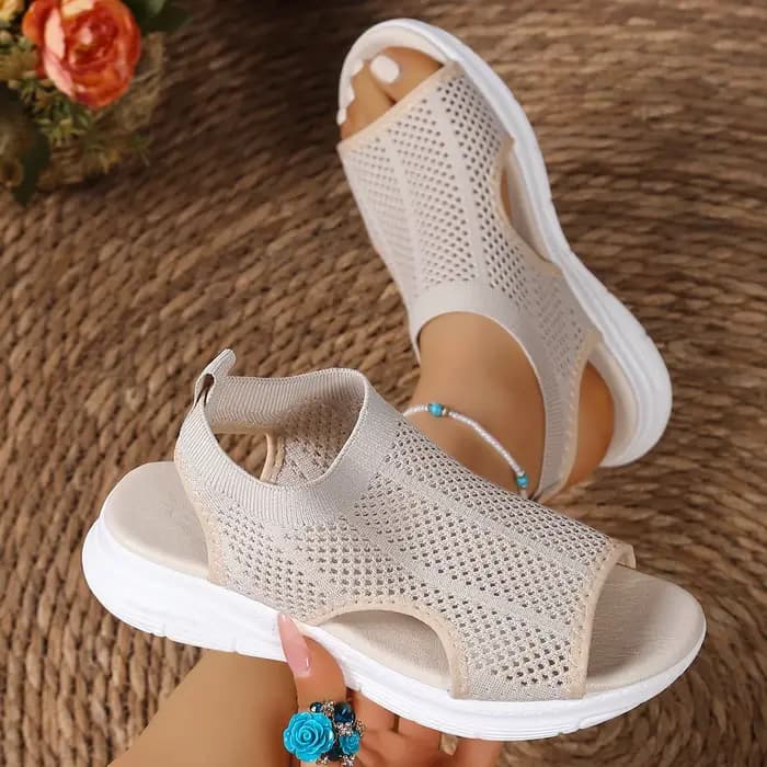 Sandales pour femmes, chaussures respirantes en tricot à bout ouvert