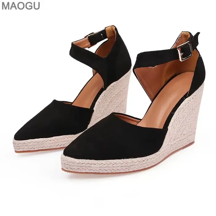 Bout pointu femmes chaussures compensées plate-forme talon haut Espadrille semelle été mode sandales robe pompes Size34-42 Zapatos De Mujer