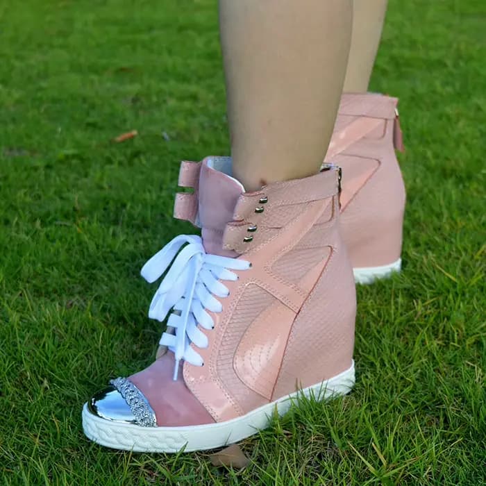 Métal doré orteil haut compensé Patchwork espadrilles décontractées femmes hauteur intérieure augmentée daim couleur