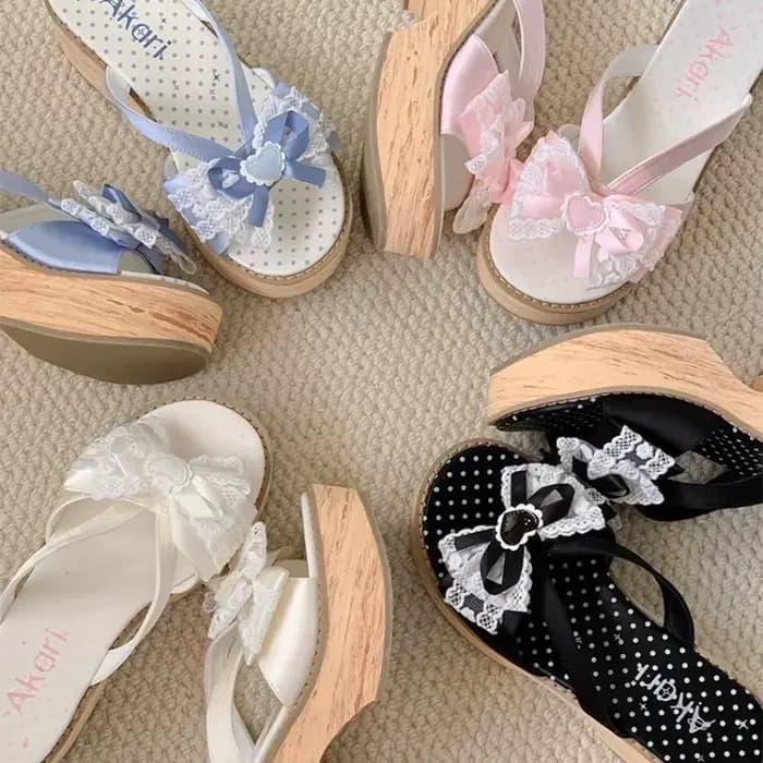 Sandales à plateforme épaisses en bois grainé Sweet Bow pour femmes