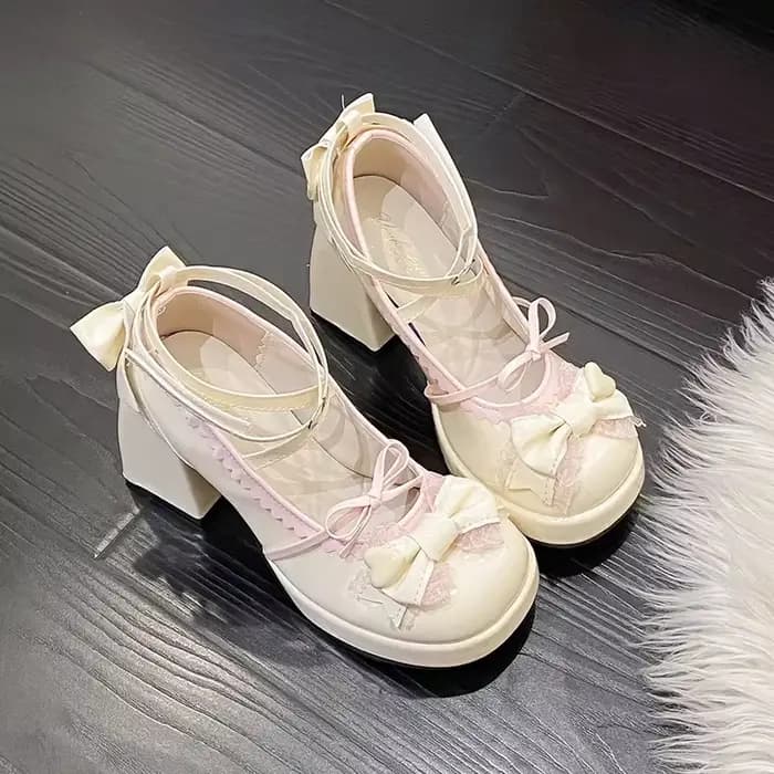 Chaussures à talons hauts et épais bleus pour femmes, chaussures plates d'été à plateforme imperméable avec nœud papillon, mocassins à bout rond, doux Lolita