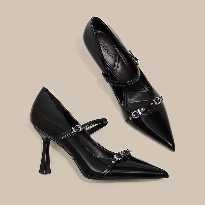 Talons hauts pointus rivetés vintage français pour femmes